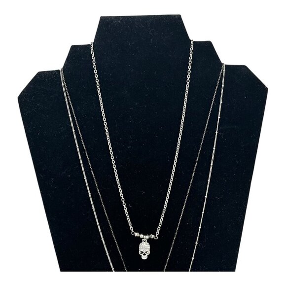 Target 3pc Layered Necklace Set With Skull Snake & Square Charms Silver Tone - Picture 10 of 15